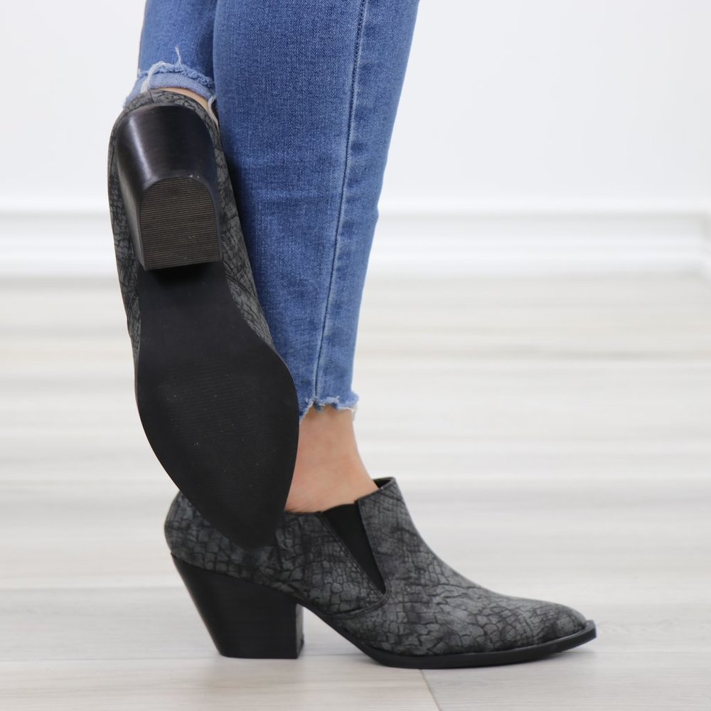 Slip On Gray & Black Snake Texture Low Cut Booties - Picture 5 of 13
